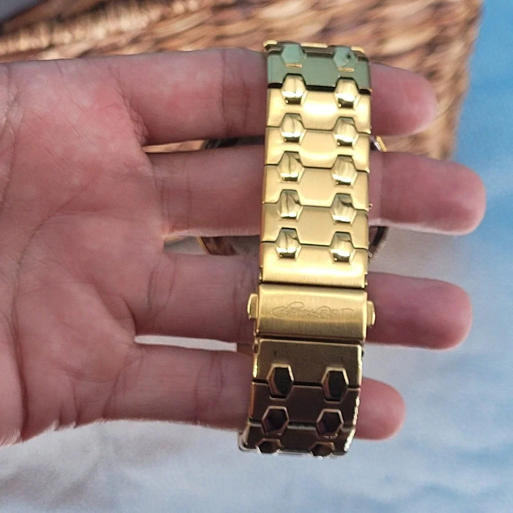 Ed Hardy Tiger Graphic Gold Tone Watch Mens OS Y2K Streetwear Tattoo Art